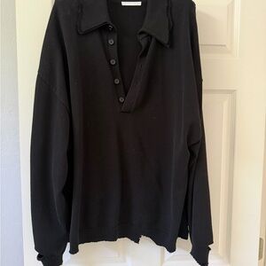 Helmut Lang Black Crewneck Button Placket Sweater